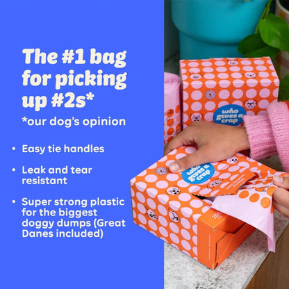 Who Gives a Crap 100% Recycled Pet Waste Bags, 200 Count, 3L / 3 Quart, Designed to Help Resist Leaks and Tears, Tie Handle Poop Bags for Small and Large Dogs, Sustainable Unscented Dog Trash Bags